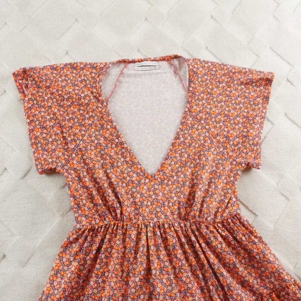 Urban Outfitters Tiered Mini Dress Womens Small Floral Print Dolman Sleeve - Picture 2 of 11